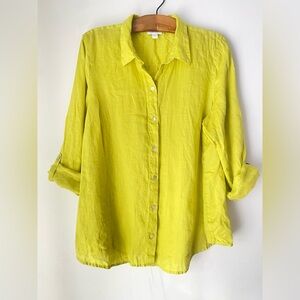 J.Jill Top Women’s Large 100% Linen Love Linen Lime Green Button-Up Blouse